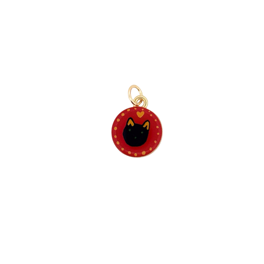 Black cat enamel charm on red background for personalized Charm Bar jewelry.