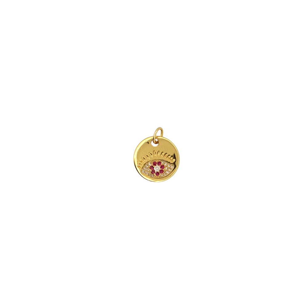 Pink evil eye disc charm for personalized Charm Bar bracelets and necklaces.