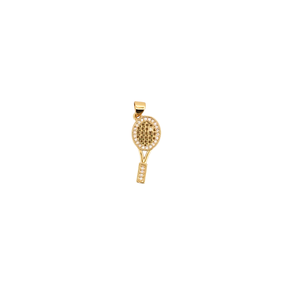 Gold sparkling tennis racket charm for personalized Charm Bar jewelry.
