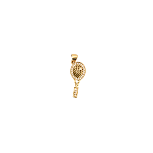 Gold sparkling tennis racket charm for personalized Charm Bar jewelry.