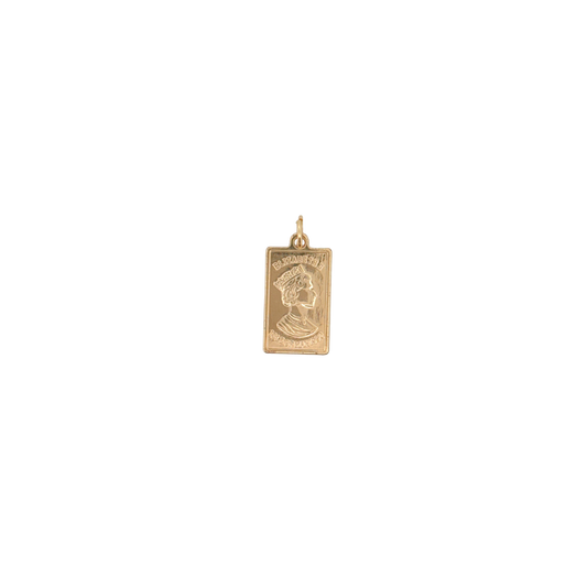 Gold vintage queen coin charm for personalized Charm Bar bracelets and necklaces.