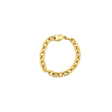 A gold chain bracelet with a lobster clasp, shown on a plain white background.