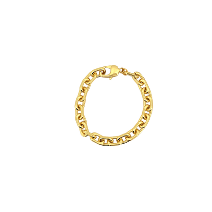 A gold chain bracelet with a lobster clasp, shown on a plain white background.