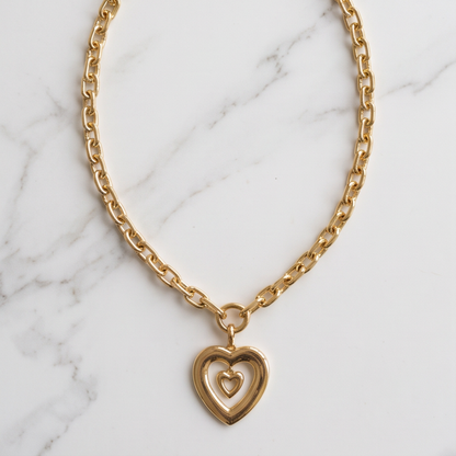 Élan Link 18-inch gold oval chain necklace with double heart pendant