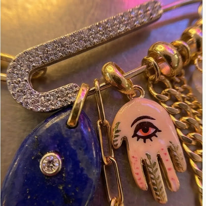mixed metal charm necklace evil eye hamsa lapis stone