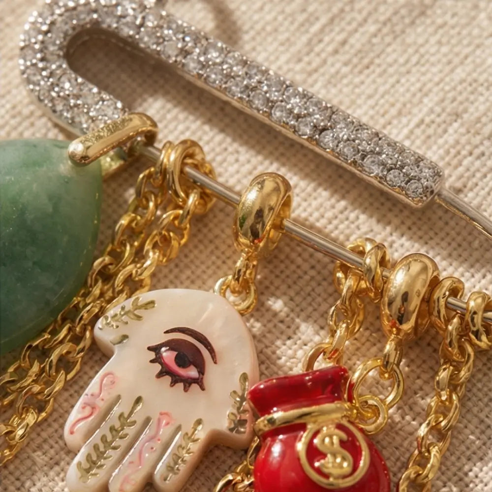 Protection & Abundance Charm Necklace – Evil Eye, Hamsa & Gold Charms