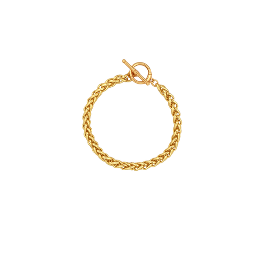 Gold braided toggle charm bracelet base designed for personalized Charm Bar jewelry.