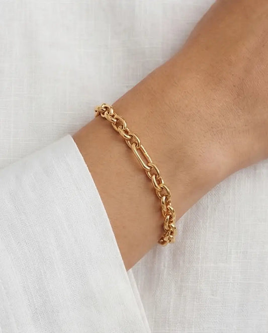 18K Gold Plated Round Link Chain Bracelet For Women