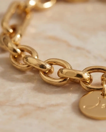 18K Gold Plated Round Link Chain Bracelet For Women