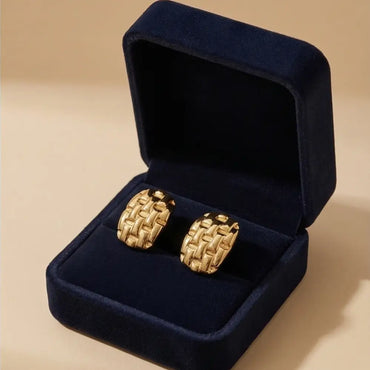 gold chunky stud earrings in jewelry box luxury elegant textured gold earrings