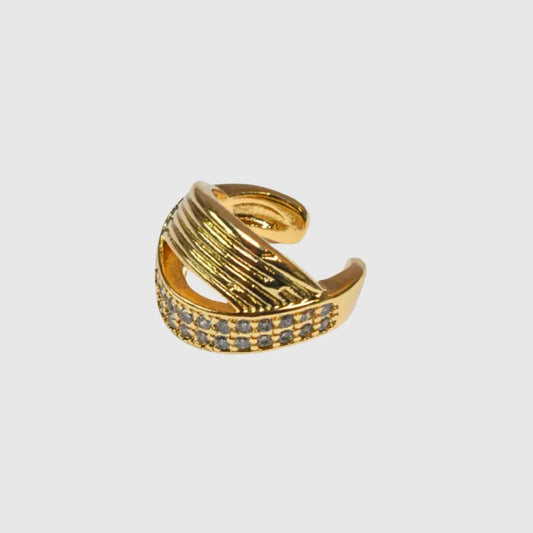 Gold crossover ear cuff with pavé micro crystals, no piercing