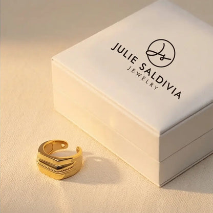 gold ear cuff with Julie Saldivia jewelry box luxury minimalist ear cuff packaging
