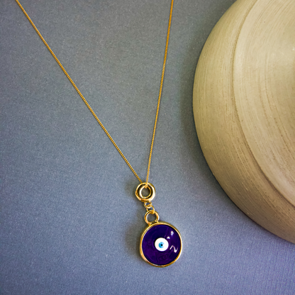 Gold Evvil Eye Necklace With Navy Blue Enemal Pendant-Elegant Protection Charm