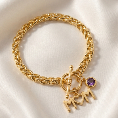 MOM Charm Bracelet with Birth Month Stone – Personalized Gold Bracelet | Julie Saldivia