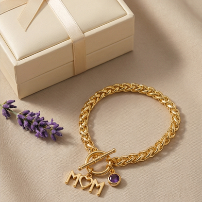 MOM Charm Bracelet with Birth Month Stone – Personalized Gold Bracelet | Julie Saldivia