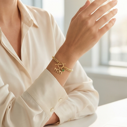 MOM Charm Bracelet with Birth Month Stone – Personalized Gold Bracelet | Julie Saldivia