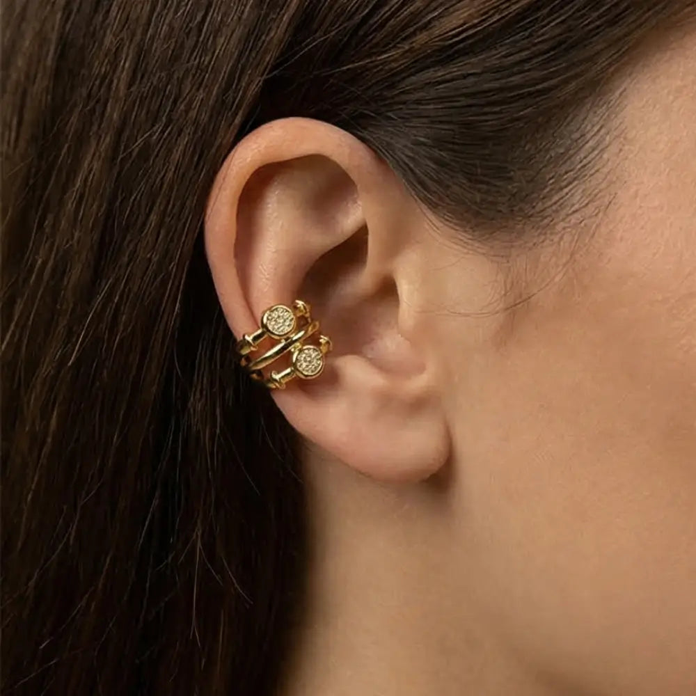 gold pavé ear cuff no piercing worn on ear elegant modern jewelry for women Julie Saldivia