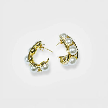 Gold Stud Earrings With Imitation Pearls