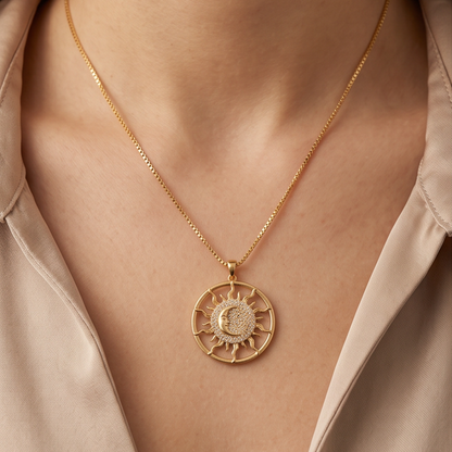 Sun & Moon Pendant Necklace – Celestial Stainless Steel Necklace