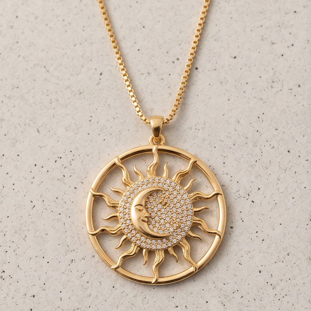 Sun & Moon Pendant Necklace – Celestial Stainless Steel Necklace