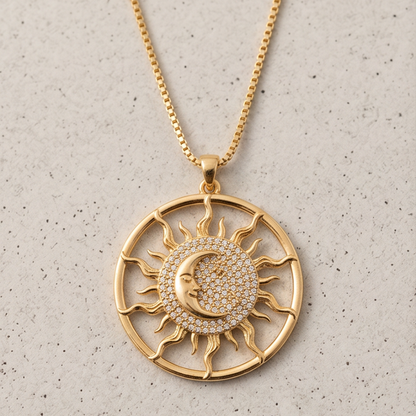Sun & Moon Pendant Necklace – Celestial Stainless Steel Necklace