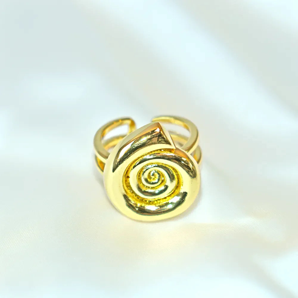 Golden Seashell Spiral Ring - 18K Plated Adjustable Statement