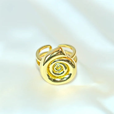Golden Seashell Spiral Ring - 18K Plated Adjustable Statement