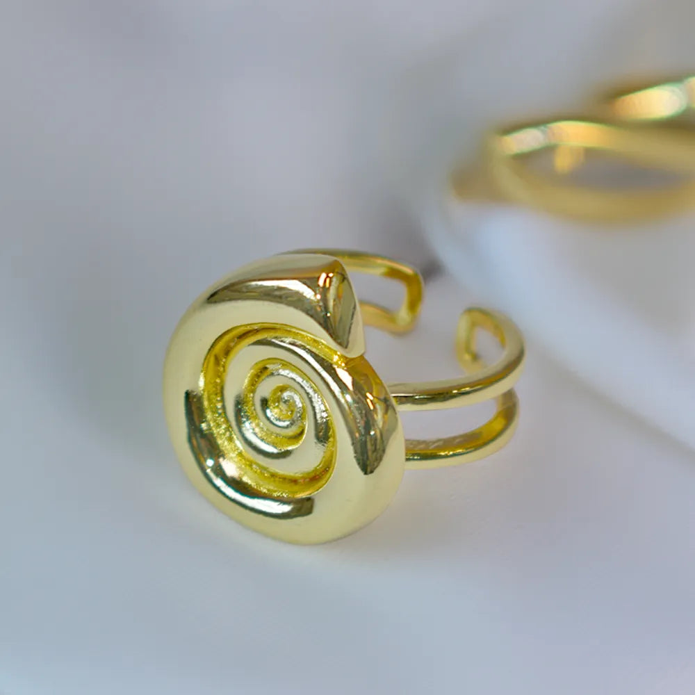 Golden Seashell Spiral Ring - 18K Plated Adjustable Statement