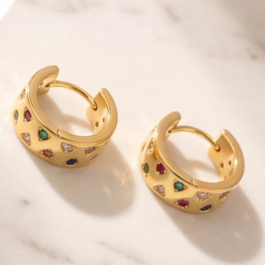 18K Gold Plated Multicolor Pavé Huggie Earrings