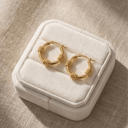 18k gold plated hoop earrings with rope texture detail lightweight elegant earrings for women