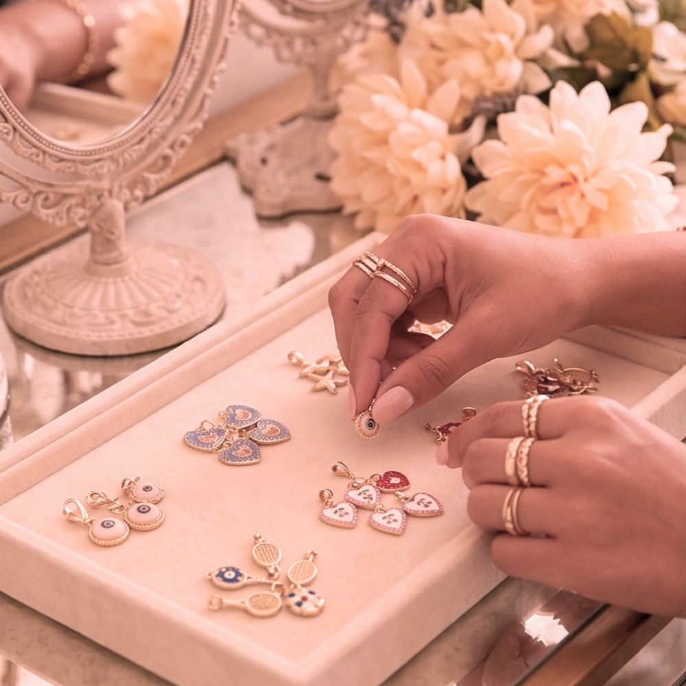 Client choosing charms during the Charms Bar experience at Julie Saldivia Co.