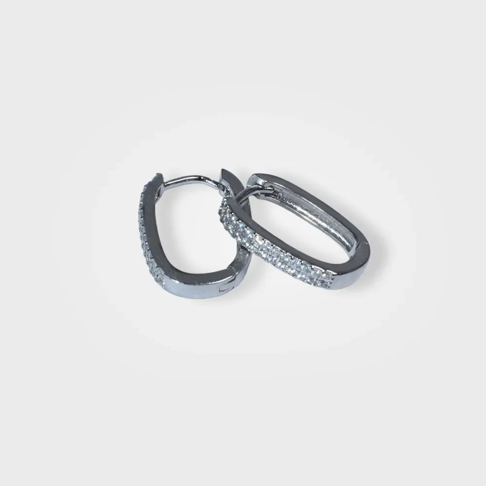Luxe Square Silver Hoop Earrings With Cz Sparkle