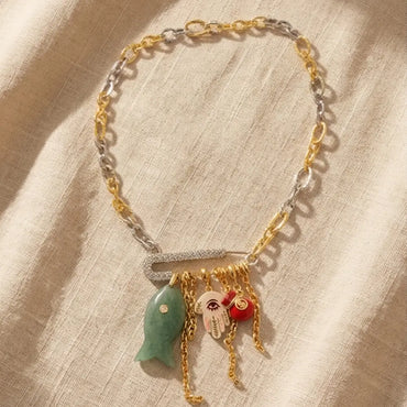 Protection & Abundance Charm Necklace – Evil Eye, Hamsa & Gold Charms