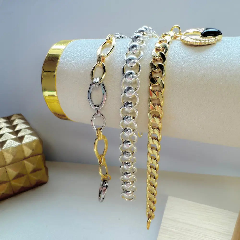 Mixed Metal Stainless Steel Chain Bracelet For Women