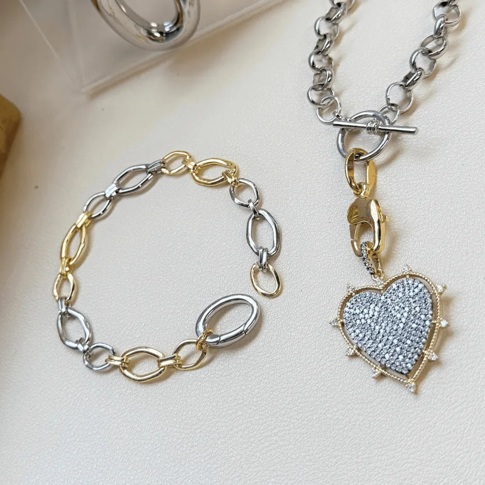 Mixed Metal Stainless Steel Chain Bracelet For Women