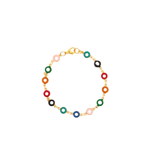 Multicolor enamel and gold link bracelet base for personalized Charm Bar jewelry.