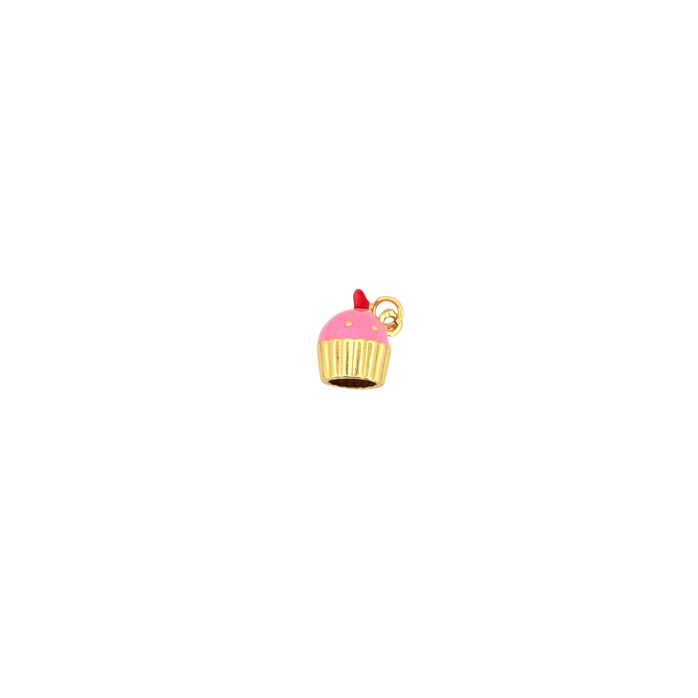 Pink cupcake enamel charm with gold details.