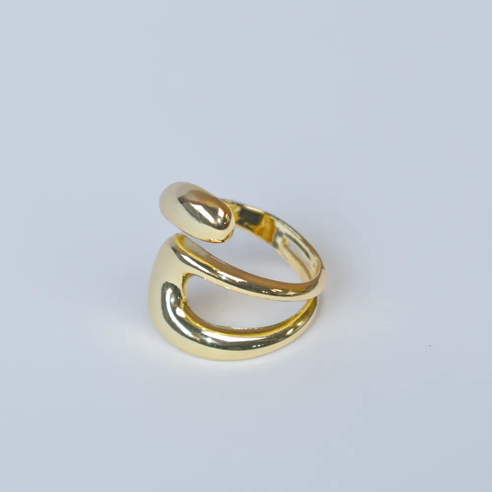 Sculptural Gold Plated Adjustable Ring - Modern Bold Design