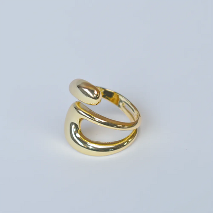 Sculptural Gold Plated Adjustable Ring - Modern Bold Design