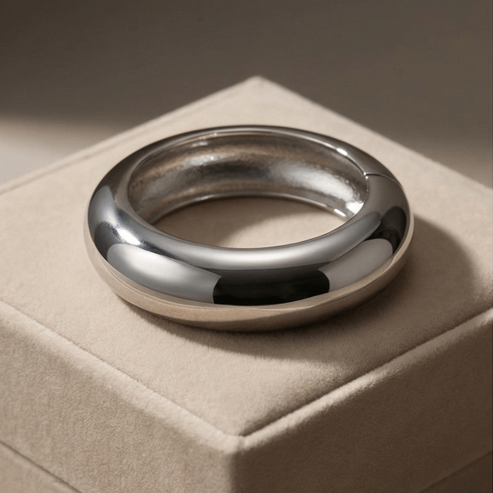 bold silver dome bangle bracelet high polish luxury jewelry
