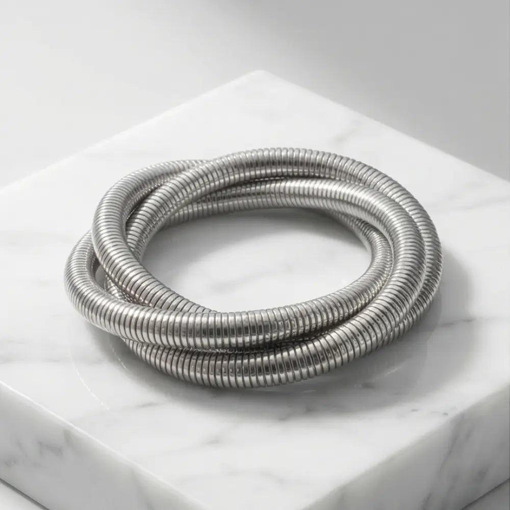 silver coiled wrap bracelet flexible layered metal bracelet modern minimalist jewelry for women