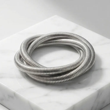 silver coiled wrap bracelet flexible layered metal bracelet modern minimalist jewelry for women