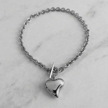 silver heart pendant necklace with toggle clasp chunky chain minimalist jewelry Julie Saldivia