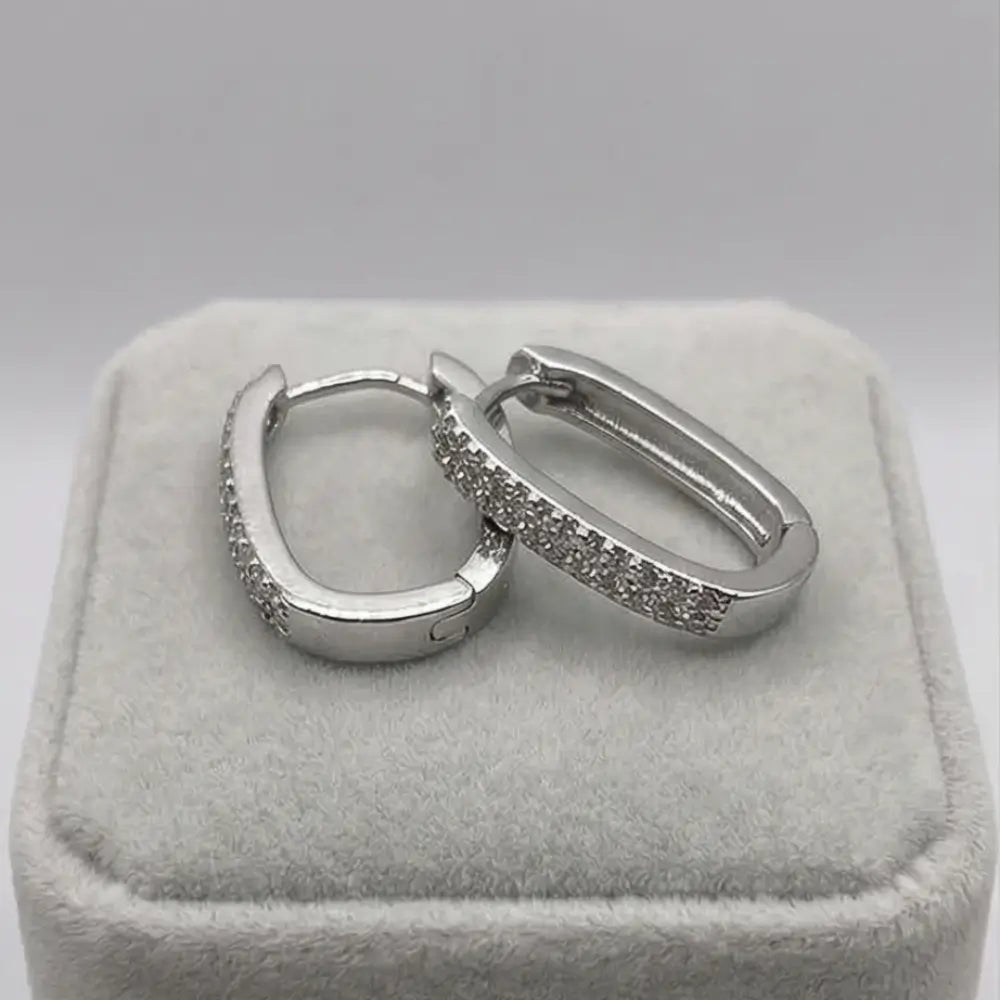 silver huggie hoop earrings with cubic zirconia pave elegant minimalist jewelry for women