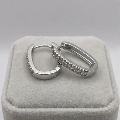 silver huggie hoop earrings with cubic zirconia pave elegant minimalist jewelry for women