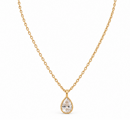 Solitaire Bezel Necklace in 925 sterling silver with round clear bezel-set stone and adjustable 16-inch chain