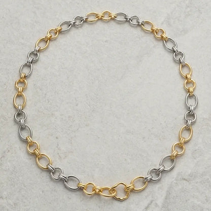two tone gold and silver chain link necklace minimalist modern jewelry for women