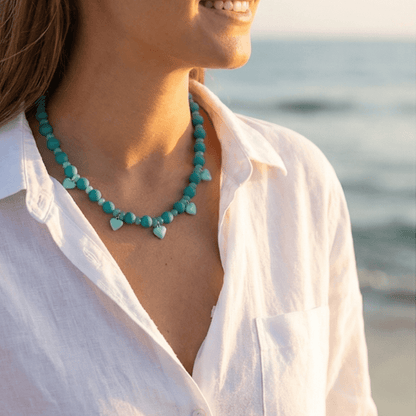 turquoise beaded necklace waterproof jewelry lifestyle summer outfit